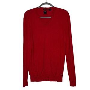 Boss Men's V-Neck Silk Wool Blend Slim Fit Sweater Red Size XL